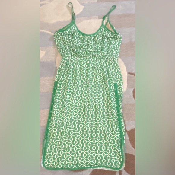 Tracy Reese Green & White Geometric Silk Strappy Dress w Button Detailing ZP1 - Picture 6 of 9